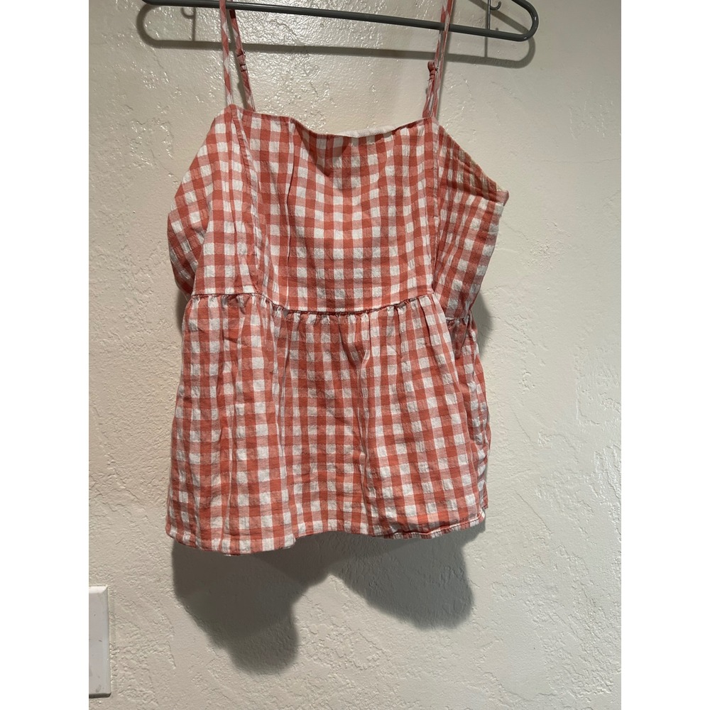 Wild Fable Orange White Gingham Babydoll Camisole Top Smocked Back Large‎
